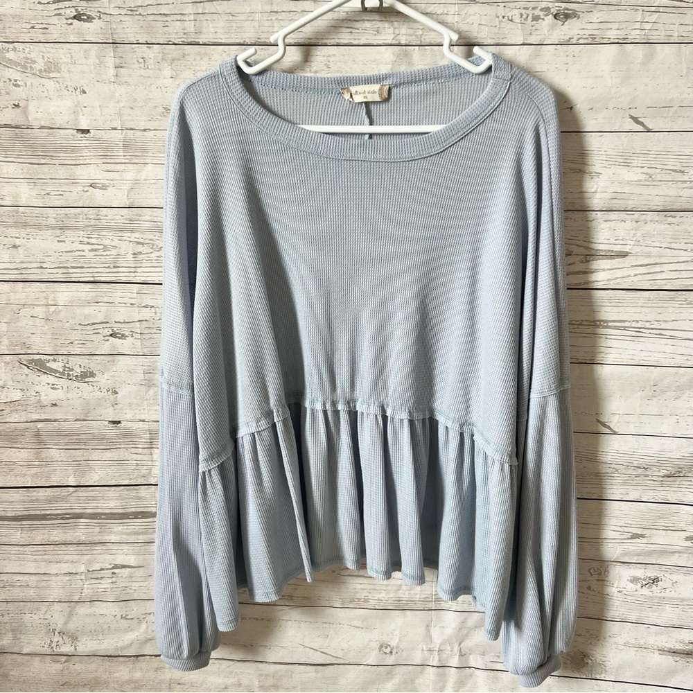 Women's Light Blue Flowy Waffle Top